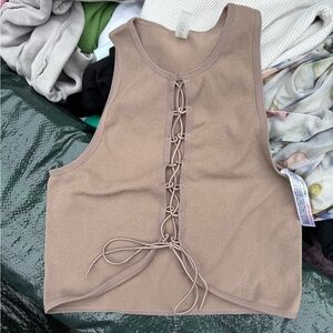 Stylish Tan Lace-Up Women's Top